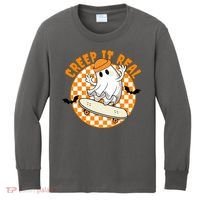 Creep It Real Skater Ghost Halloween Retro Kids Long Sleeve Shirt thumb 0