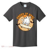 Creep It Real Skater Ghost Halloween Retro Kids T-Shirt thumb 0