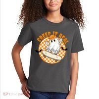 Creep It Real Skater Ghost Halloween Retro Kids T-Shirt thumb 2
