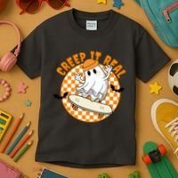 Creep It Real Skater Ghost Halloween Retro Kids T-Shirt thumb 3