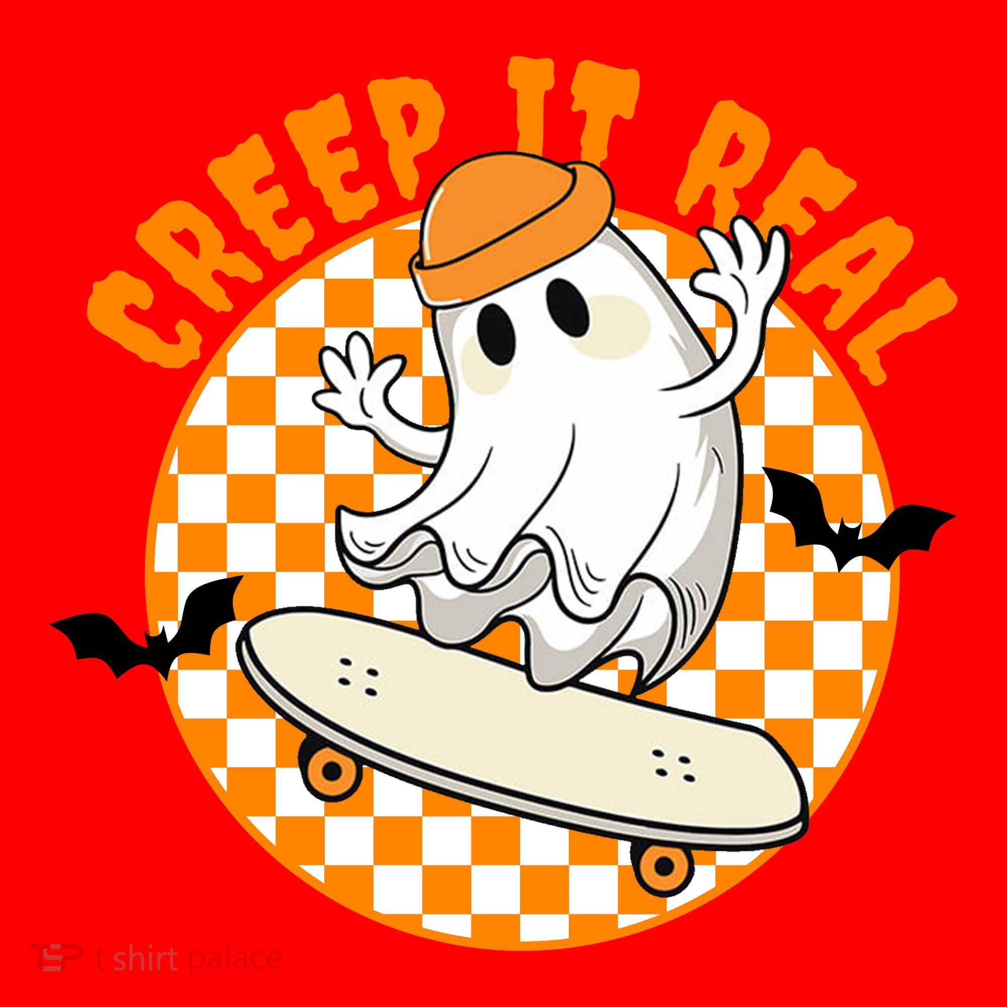 Creep It Real Skater Ghost Halloween Retro Santa Hat