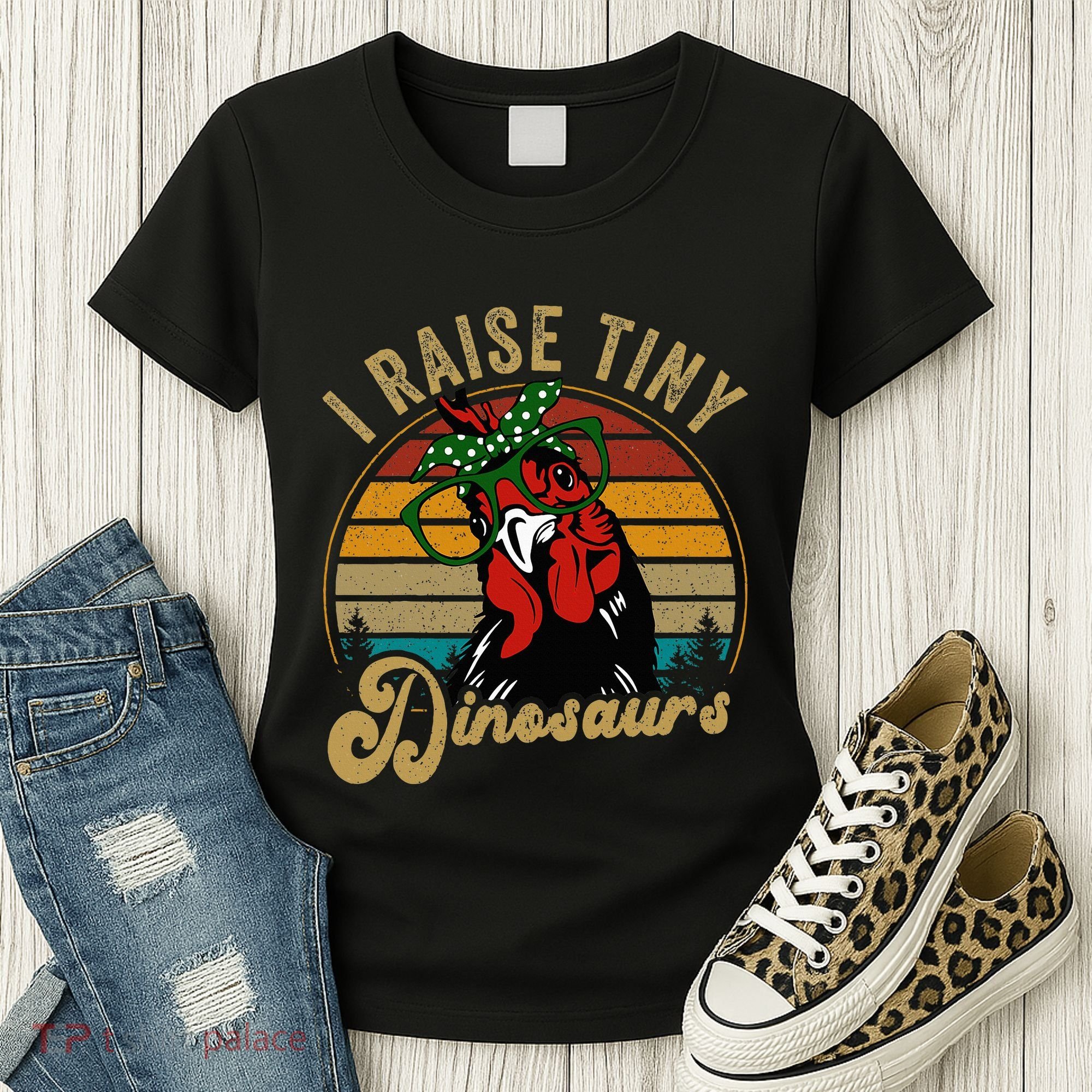 Chicken I Raise Tiny Dinosaurs Funny Mama Hen Farm Mom Women's T-Shirt
