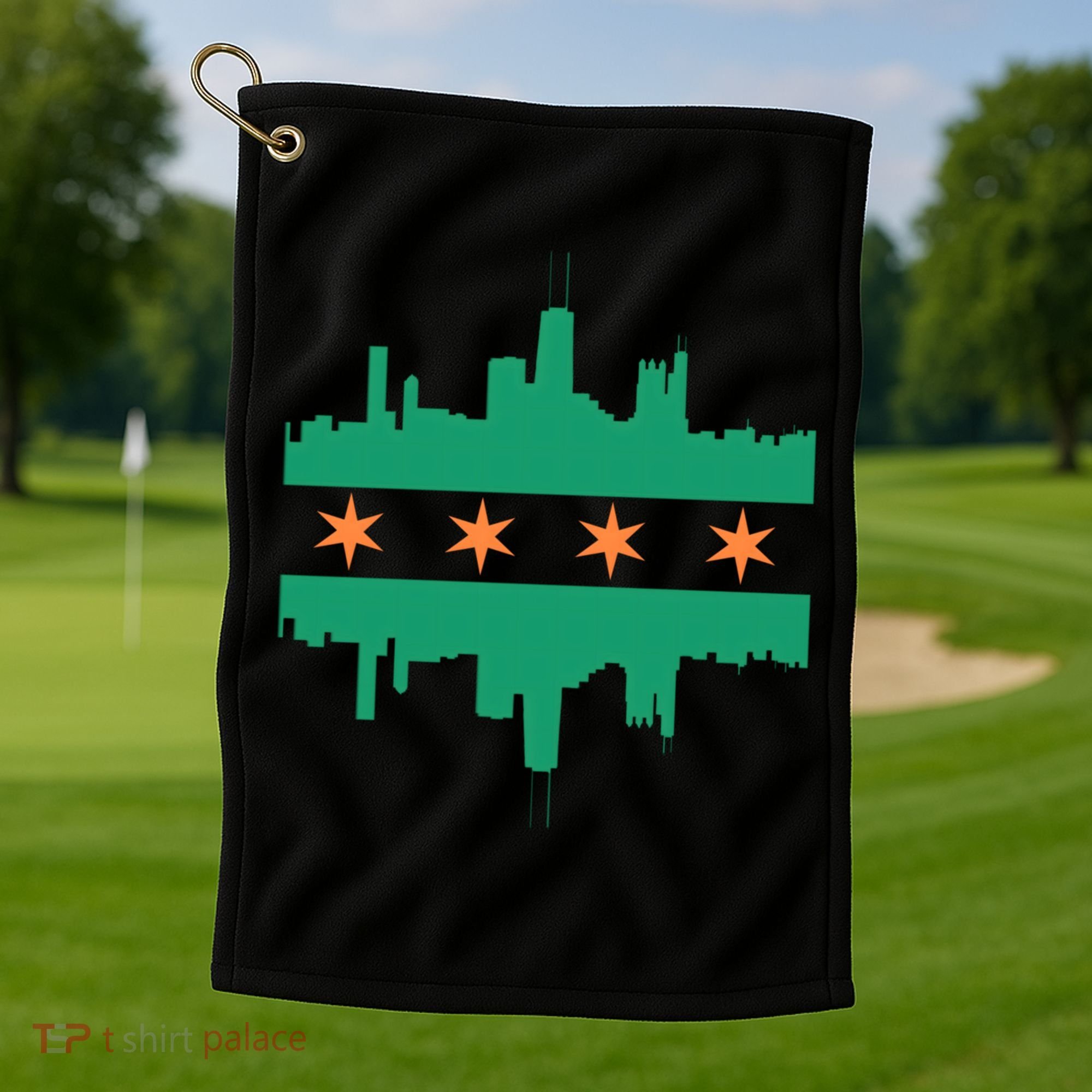 Chicago Irish Skyline St Patricks Day Flag Gift Golf Towel