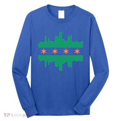 Chicago Irish Skyline St Patricks Day Flag Gift Long Sleeve Shirt