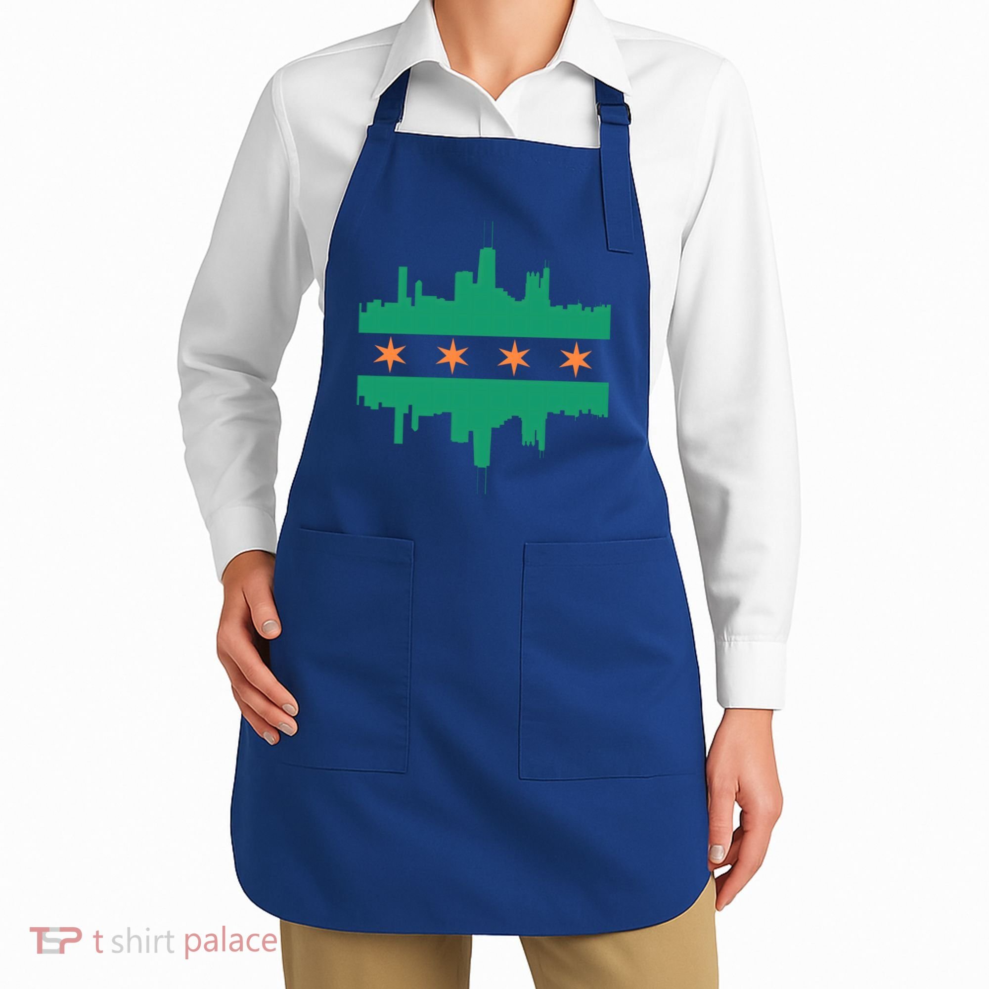 Chicago Irish Skyline St Patricks Day Flag Gift Apron