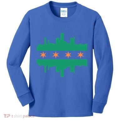 Chicago Irish Skyline St Patricks Day Flag Gift Kids Long Sleeve Shirt