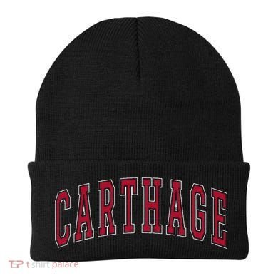 Carthage Illinois Souvenir College Style Red Text Beanie