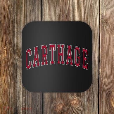 Carthage Illinois Souvenir College Style Red Text Coaster