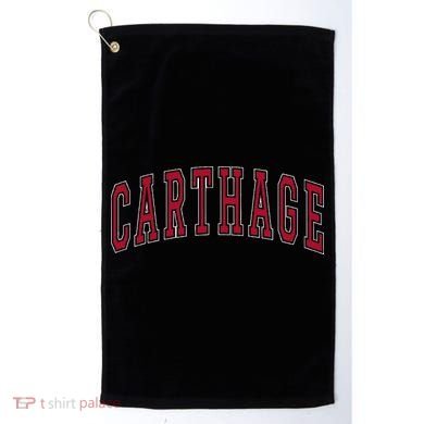 Carthage Illinois Souvenir College Style Red Text Golf Towel