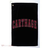 Carthage Illinois Souvenir College Style Red Text Golf Towel thumb 0
