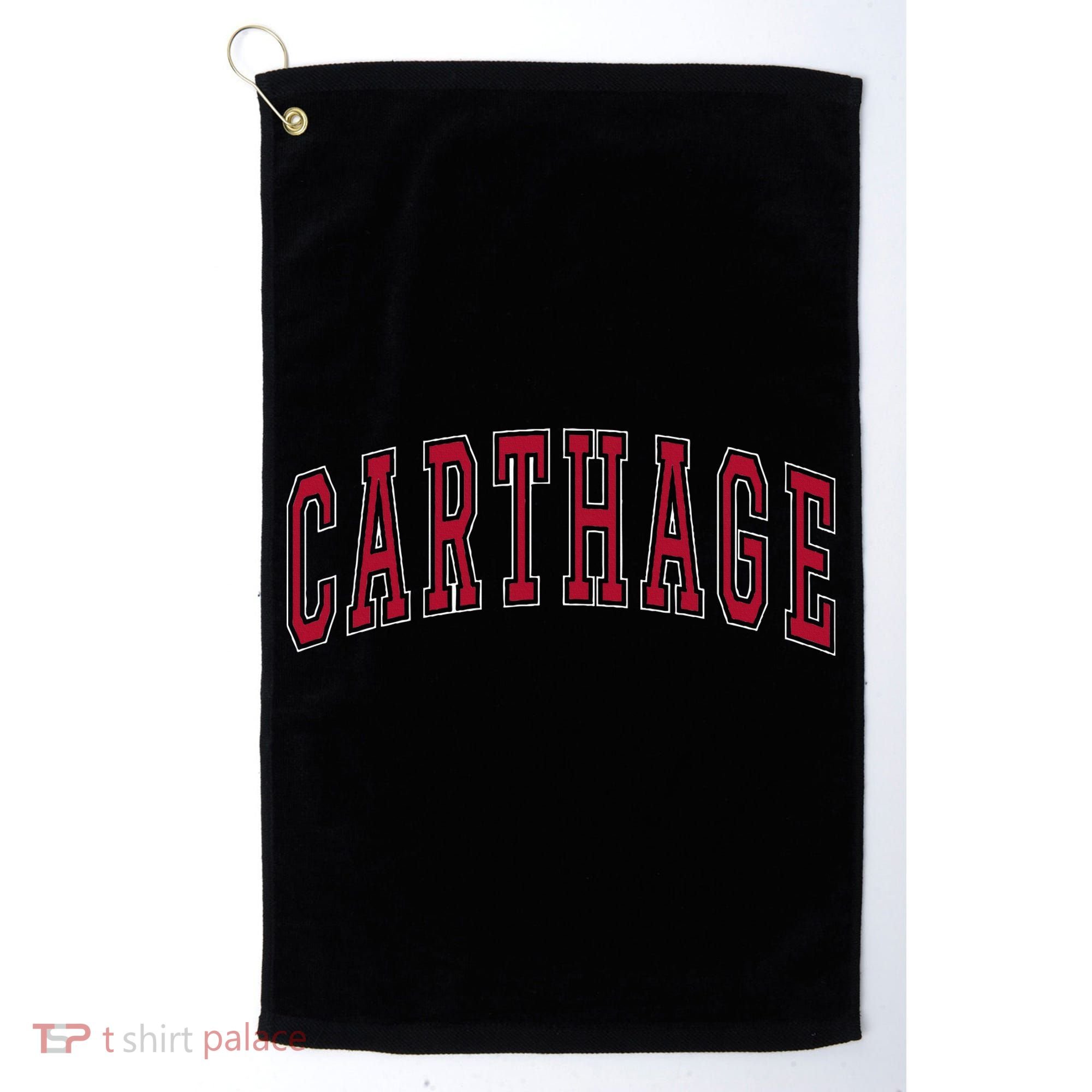 Carthage Illinois Souvenir College Style Red Text Golf Towel