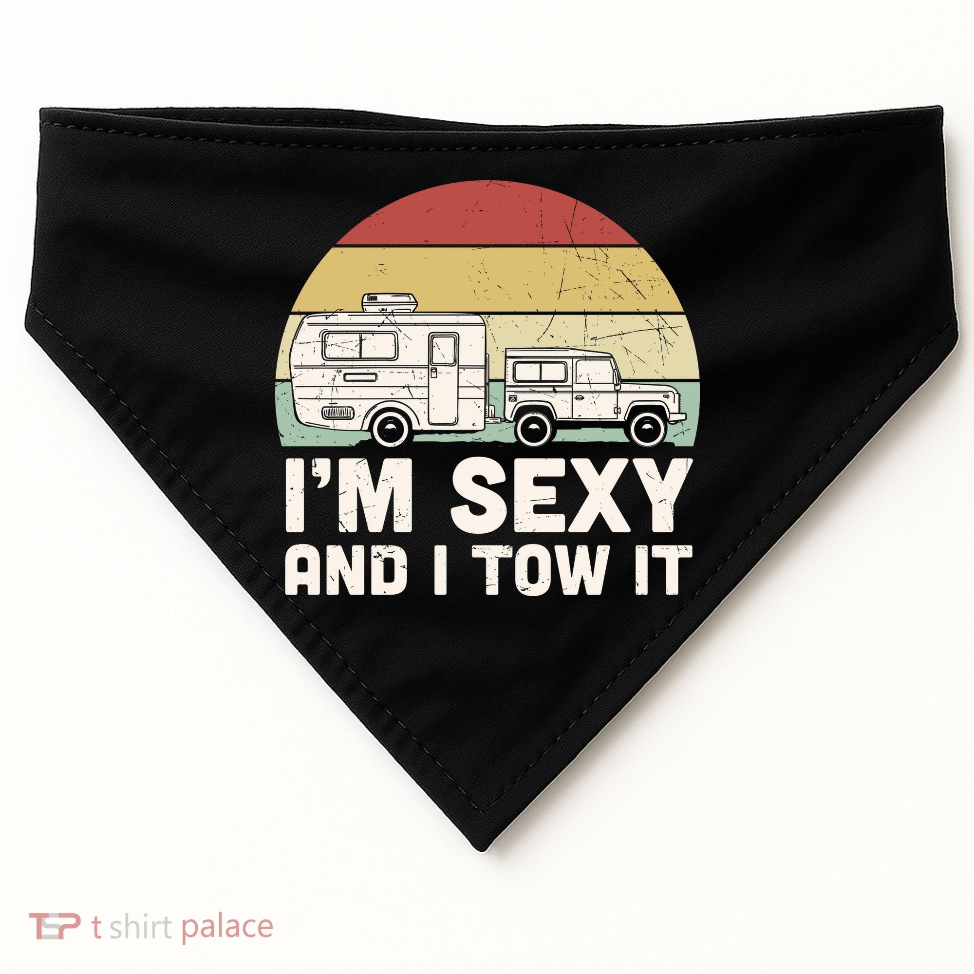 Camping I'm Sexy And I Tow It Funny Retro Sunset USA-Made Doggie Bandana