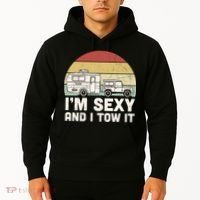 Camping I'm Sexy And I Tow It Funny Retro Sunset Hoodie thumb 2