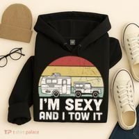 Camping I'm Sexy And I Tow It Funny Retro Sunset Hoodie thumb 4