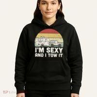 Camping I'm Sexy And I Tow It Funny Retro Sunset Hoodie thumb 5