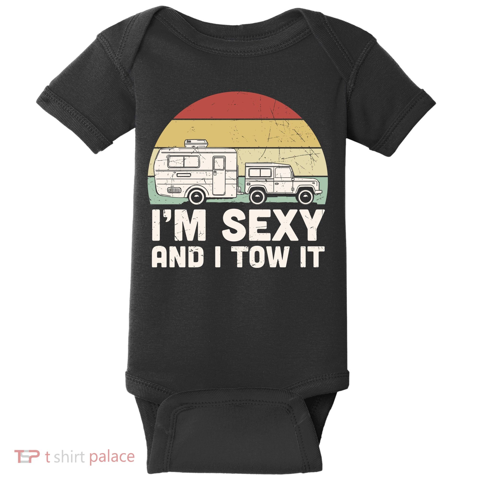 Camping I'm Sexy And I Tow It Funny Retro Sunset Baby Bodysuit