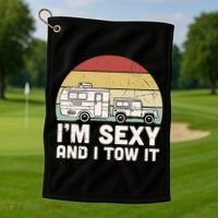Camping I'm Sexy And I Tow It Funny Retro Sunset Golf Towel thumb 1