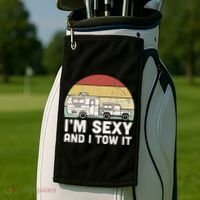 Camping I'm Sexy And I Tow It Funny Retro Sunset Golf Towel thumb 2