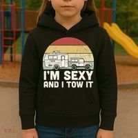 Camping I'm Sexy And I Tow It Funny Retro Sunset Kids Hoodie thumb 3