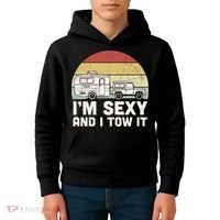 Camping I'm Sexy And I Tow It Funny Retro Sunset Kids Hoodie thumb 4