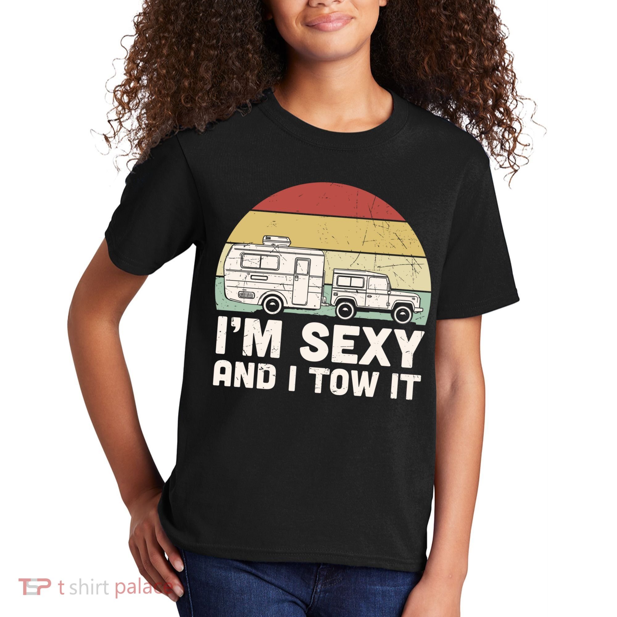 Camping I'm Sexy And I Tow It Funny Retro Sunset Kids T-Shirt
