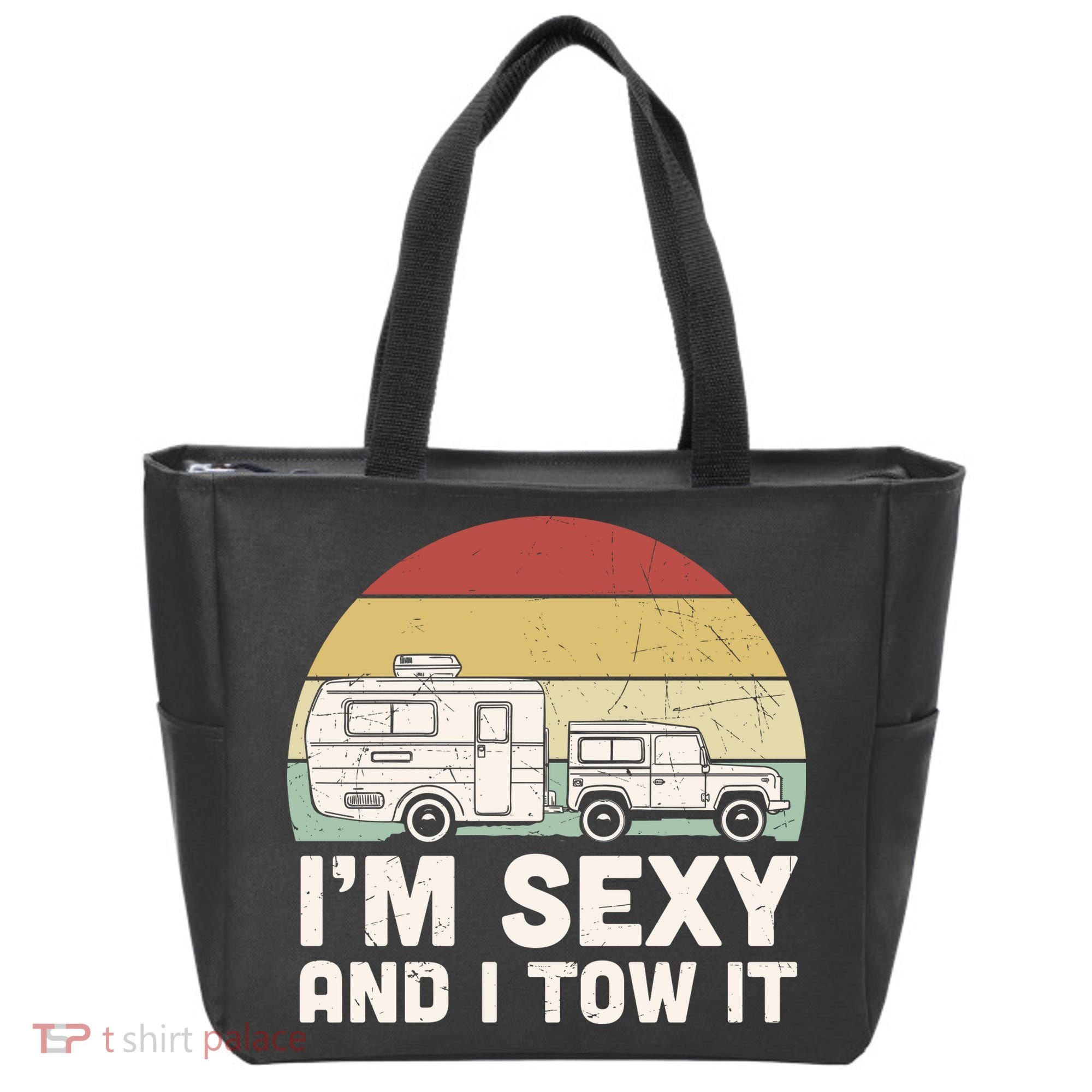 Camping I'm Sexy And I Tow It Funny Retro Sunset Tote Bag