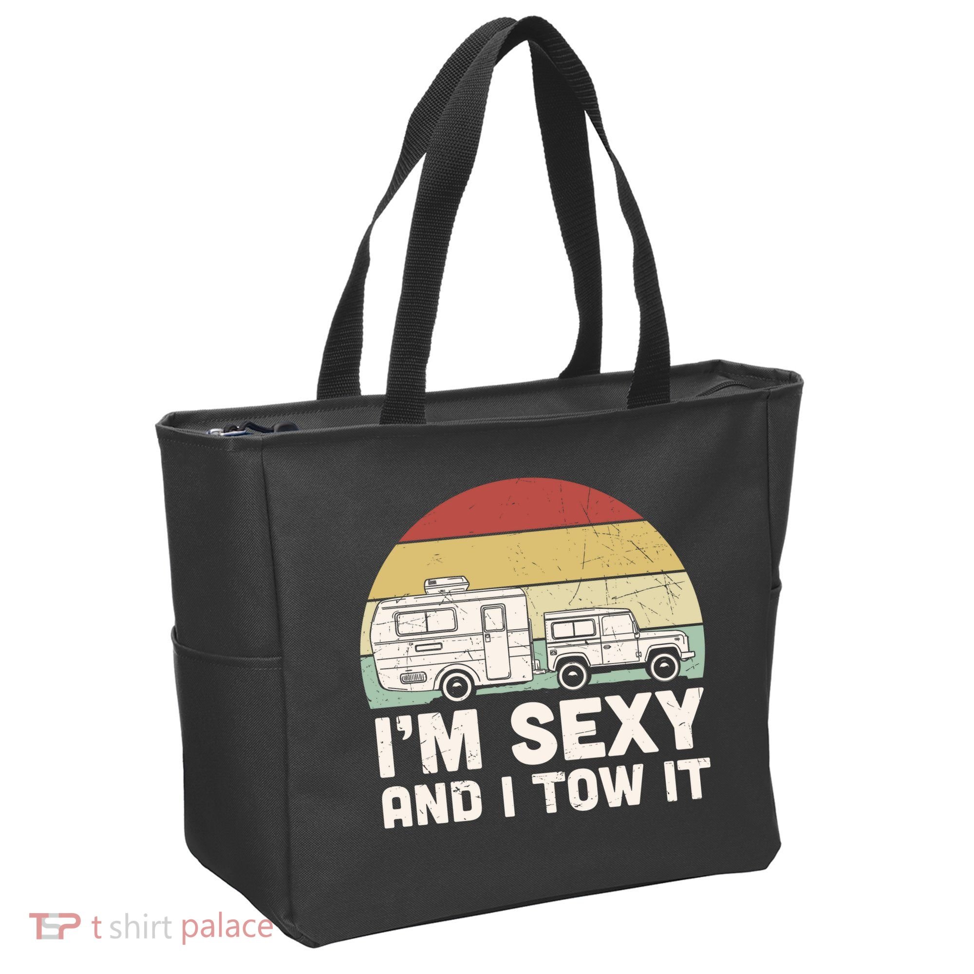 Camping I'm Sexy And I Tow It Funny Retro Sunset Tote Bag