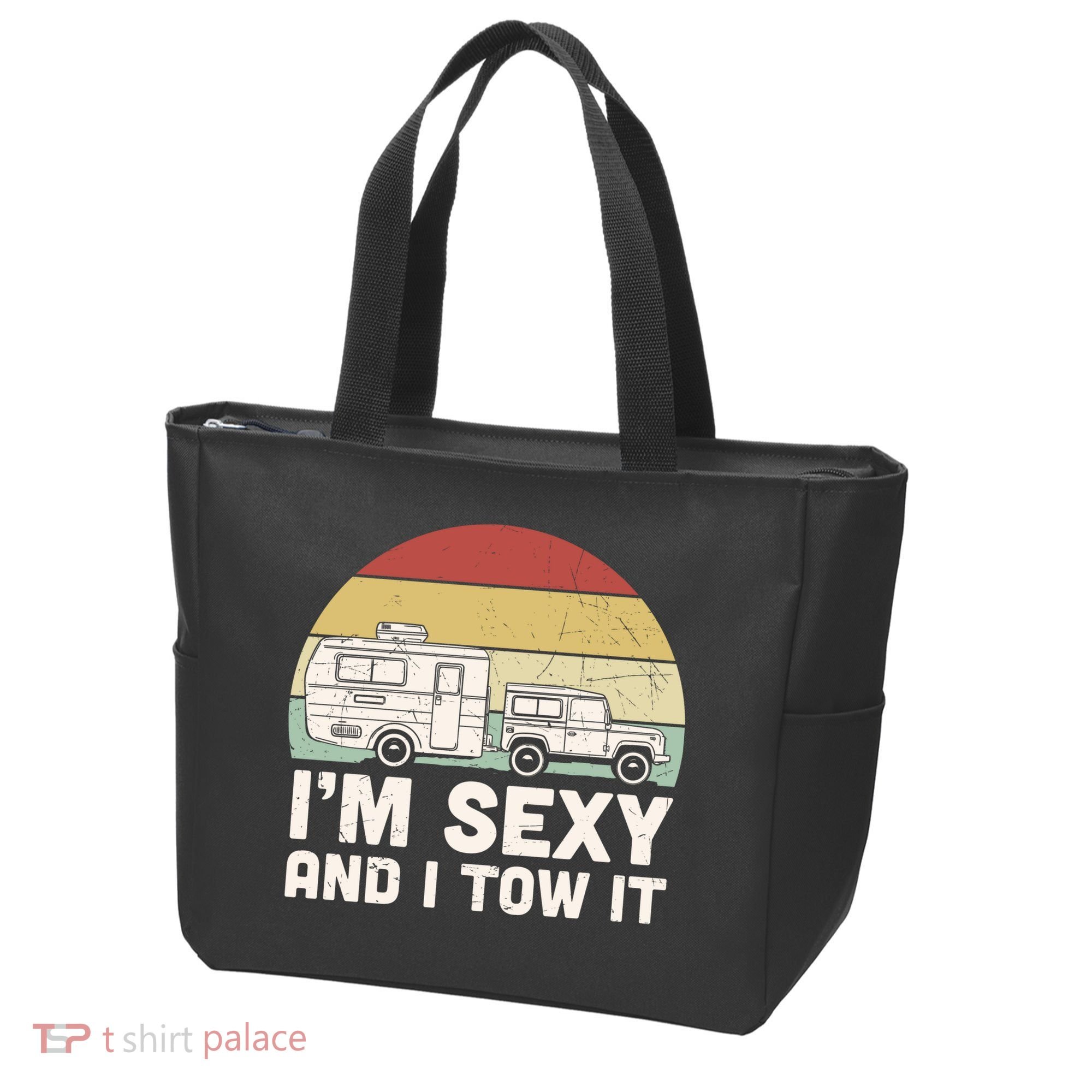 Camping I'm Sexy And I Tow It Funny Retro Sunset Tote Bag