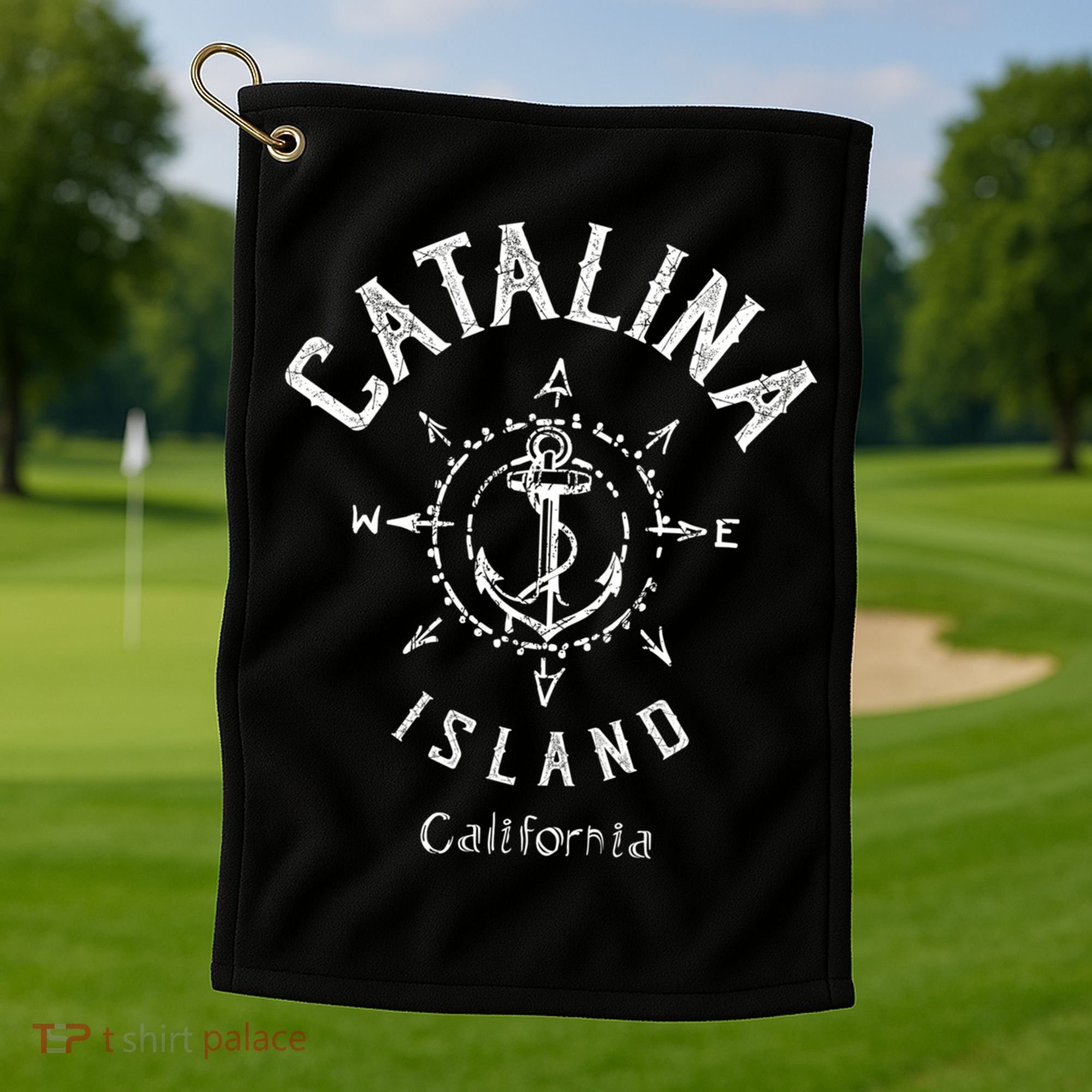 Catalina Island Sailing Compass Rose Beach Boat Great Gift Golf Towel