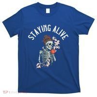 Coffee Ing Skeleton Staying Alive Vintage Gift T-Shirt thumb 0