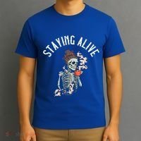 Coffee Ing Skeleton Staying Alive Vintage Gift T-Shirt thumb 3