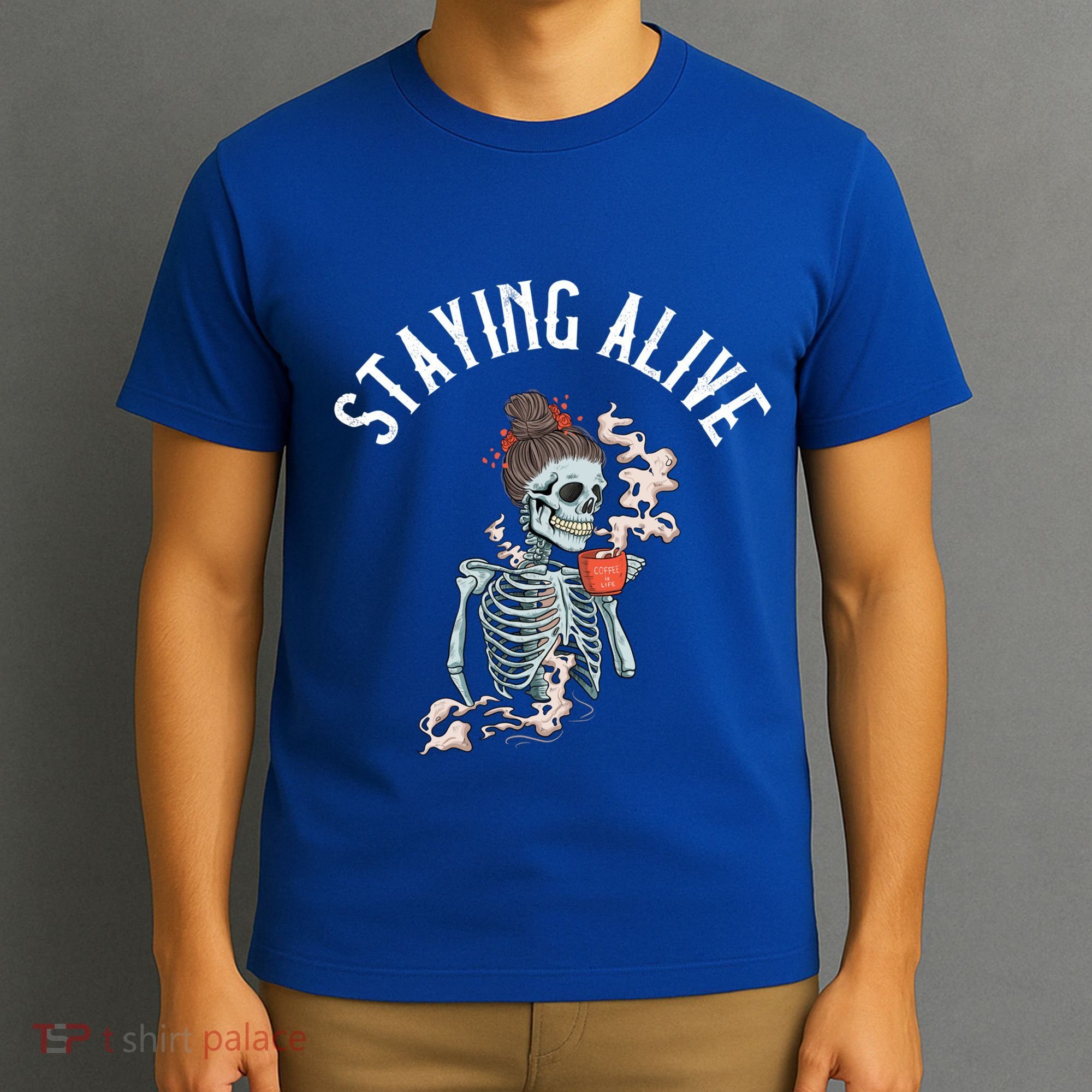 Coffee Ing Skeleton Staying Alive Vintage Gift T-Shirt