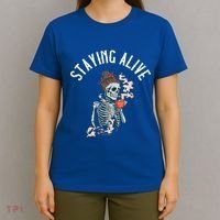 Coffee Ing Skeleton Staying Alive Vintage Gift T-Shirt thumb 4