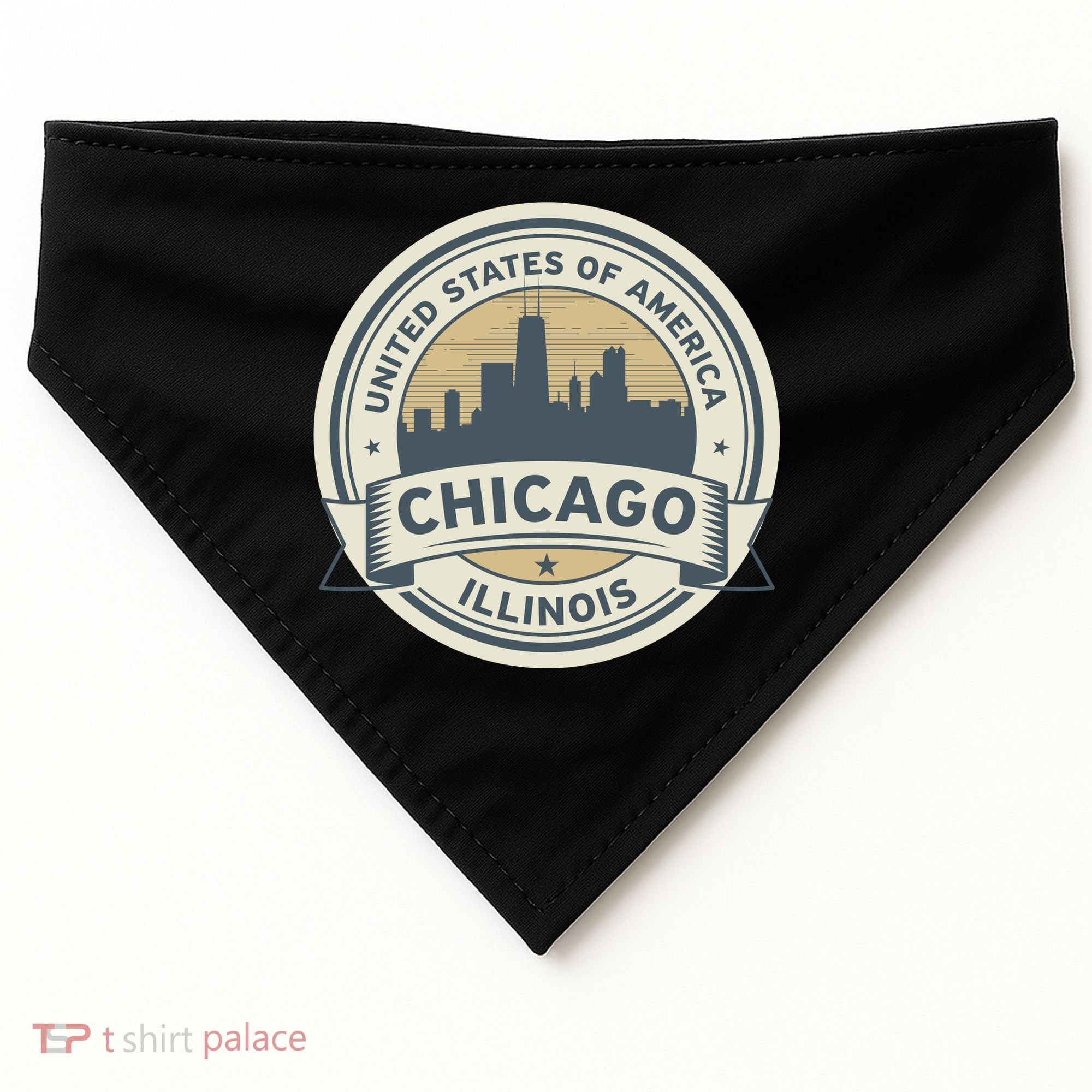 Chicago Illinois Stamp Logo USA-Made Doggie Bandana
