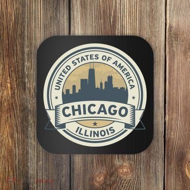 Chicago Illinois Stamp Logo Coaster