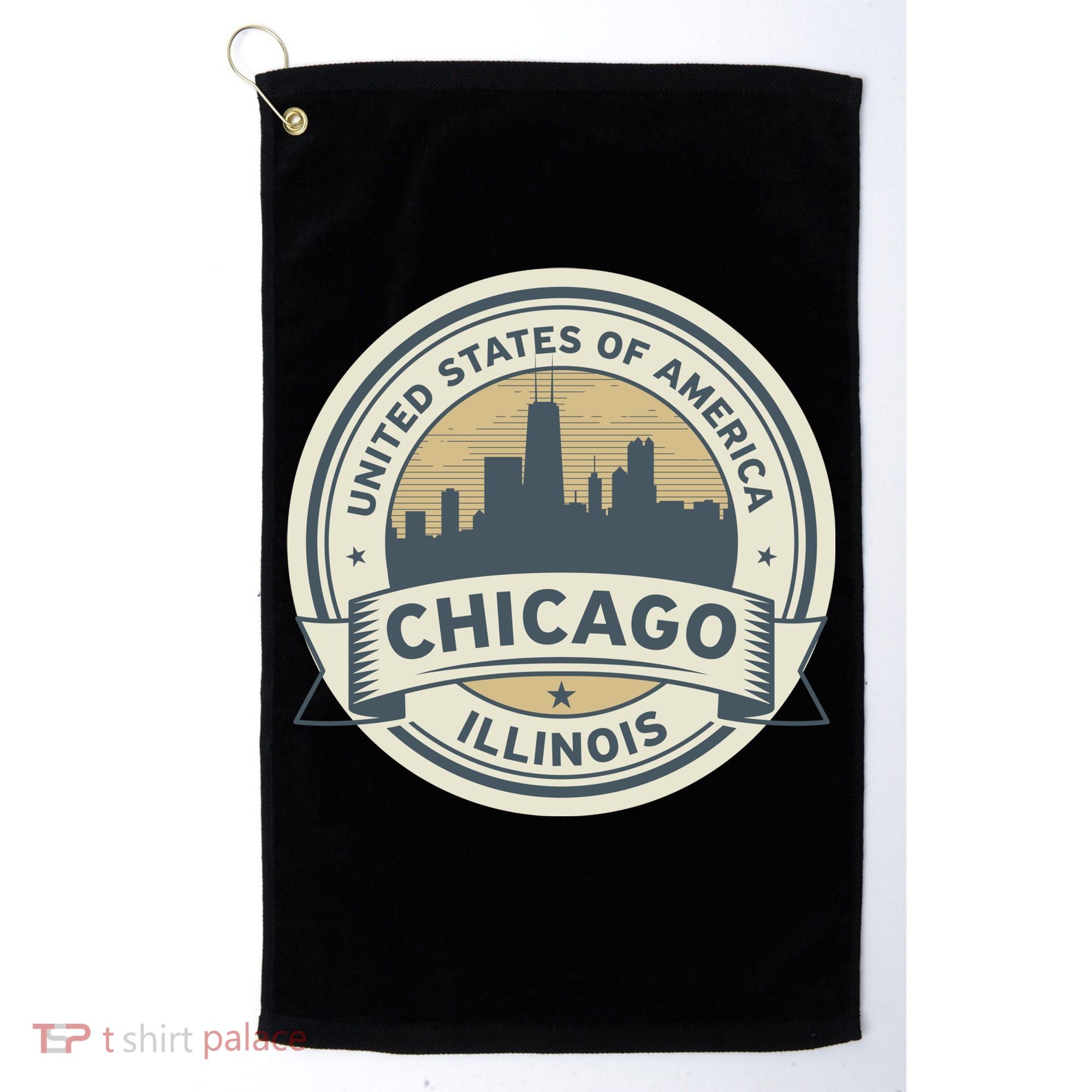 Chicago Illinois Stamp Logo Golf Towel