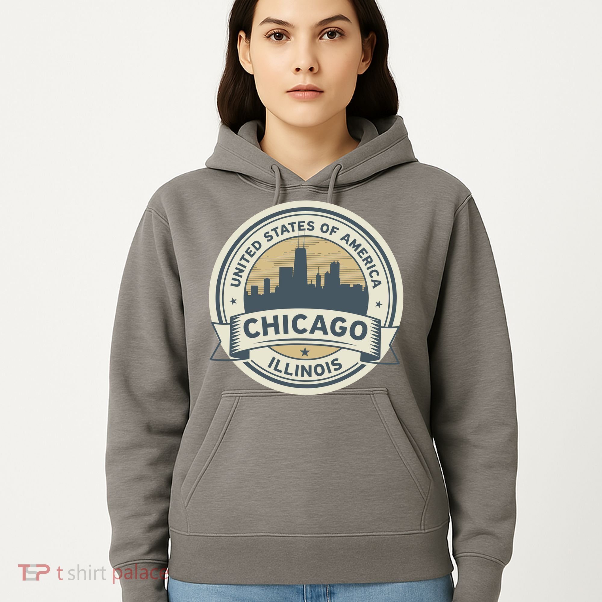 Chicago Illinois Stamp Logo Hoodie