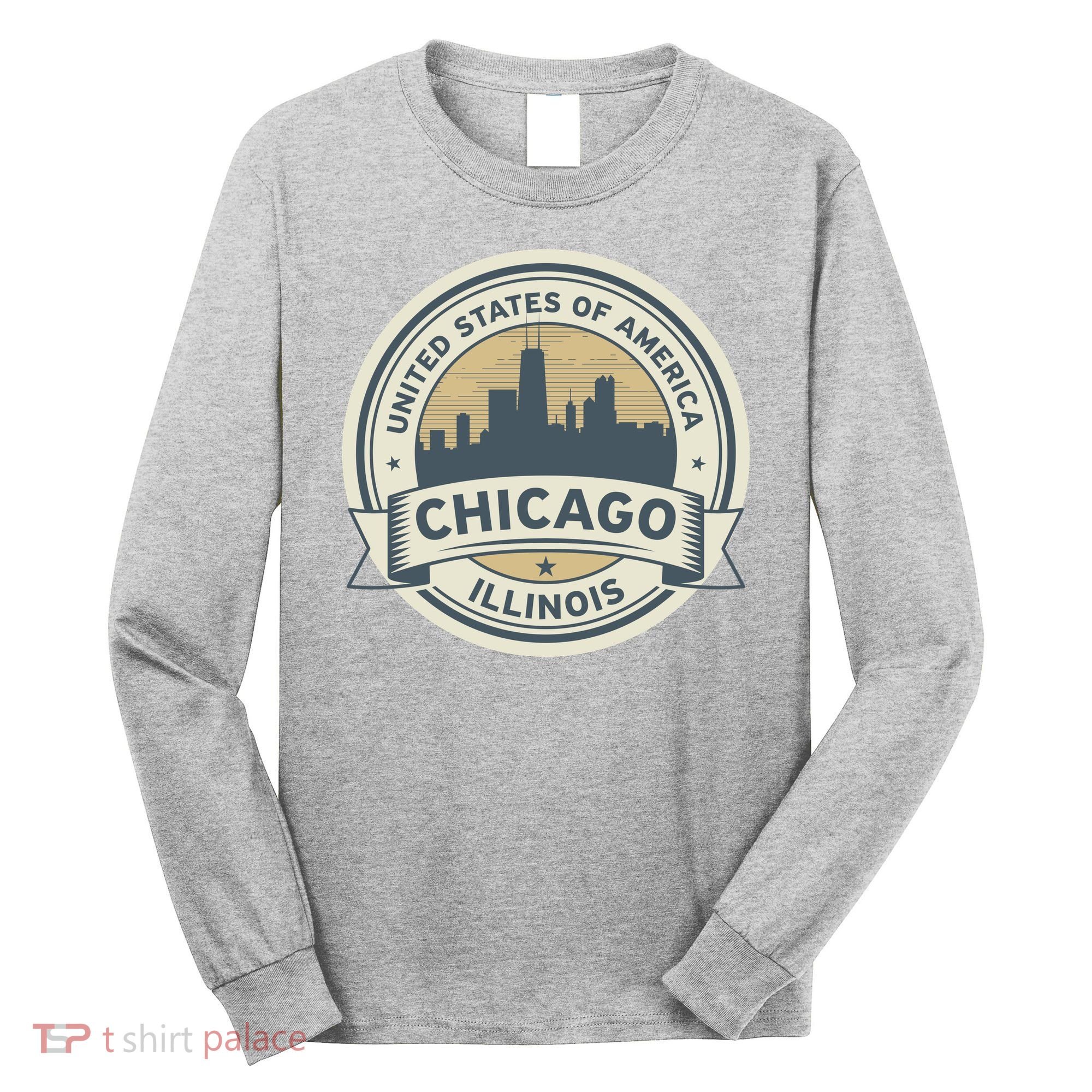 Chicago Illinois Stamp Logo Long Sleeve Shirt