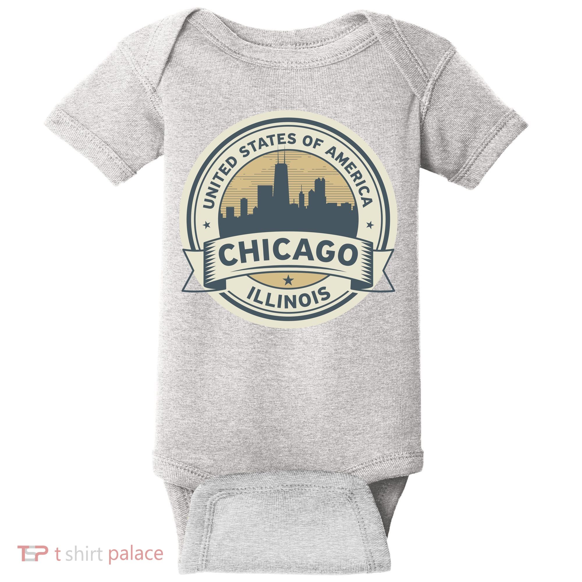 Chicago Illinois Stamp Logo Baby Bodysuit