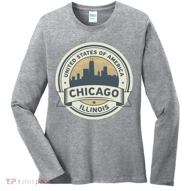Chicago Illinois Stamp Logo Women's Long Sleeve Shirt