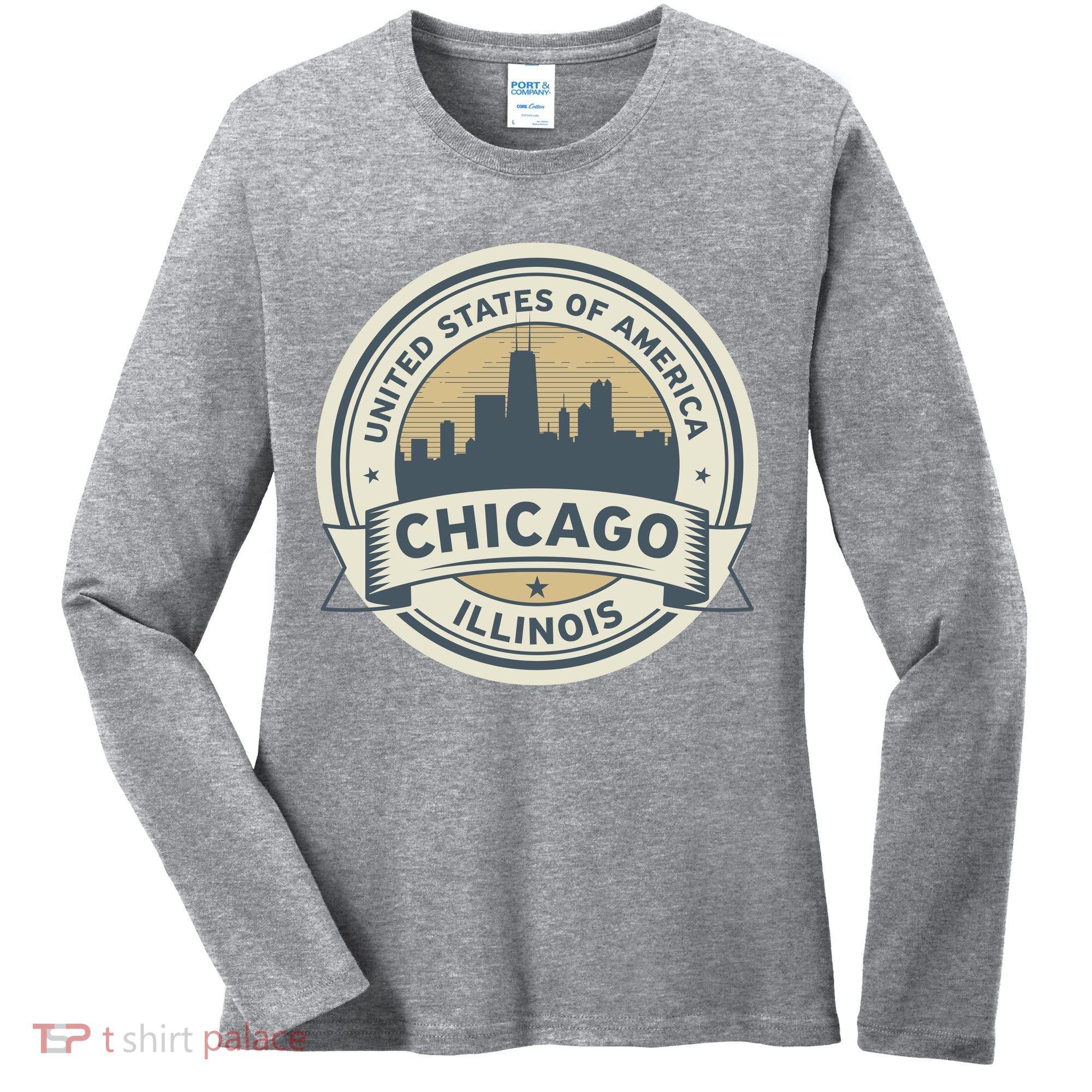 Chicago Illinois Stamp Logo Women's Long Sleeve Shirt