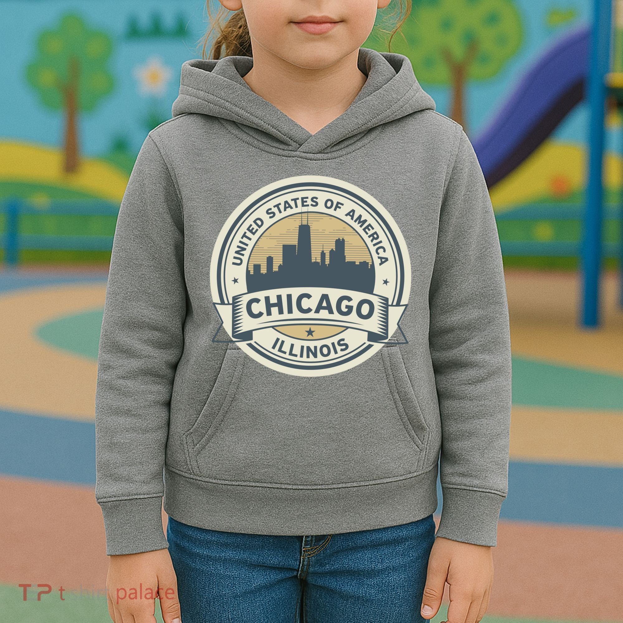 Chicago Illinois Stamp Logo Kids Hoodie