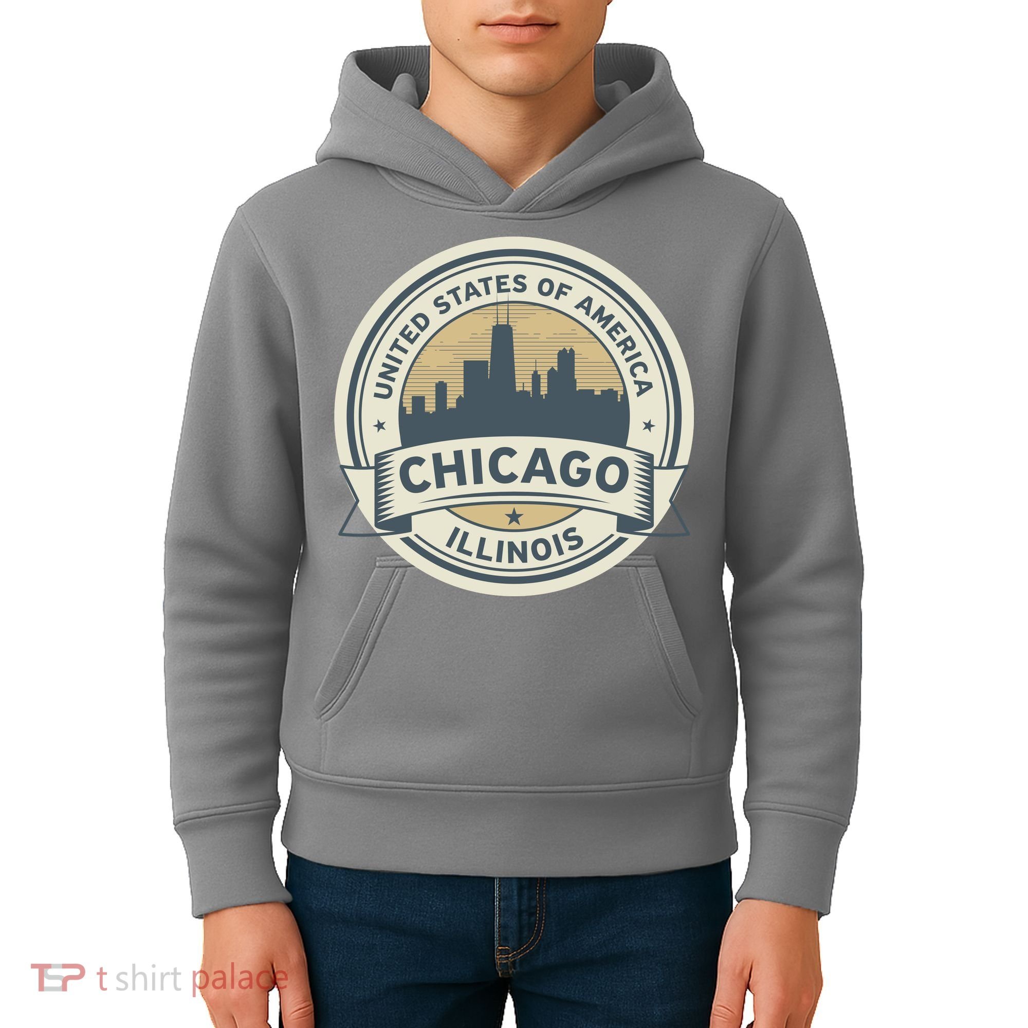 Chicago Illinois Stamp Logo Kids Hoodie