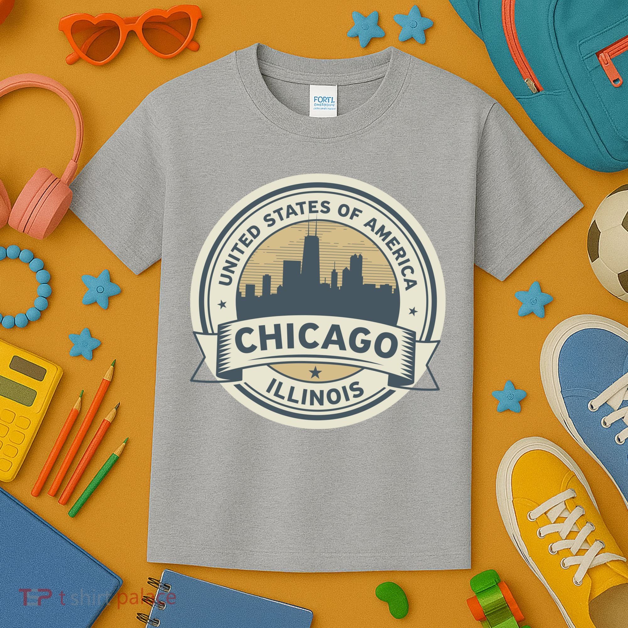 Chicago Illinois Stamp Logo Kids T-Shirt