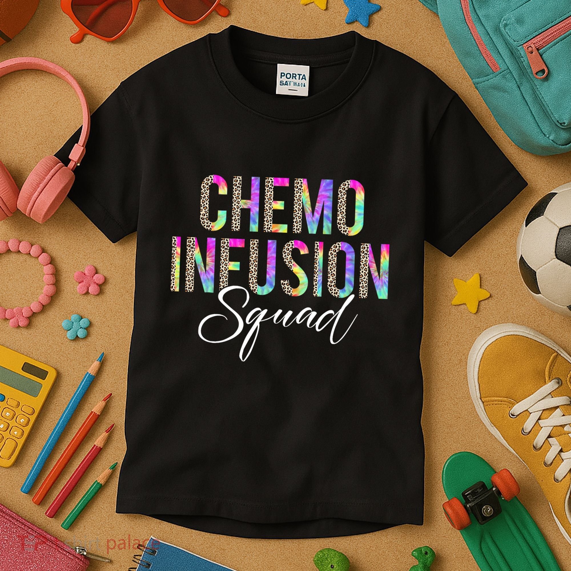 Chemo Infusion Squad Leopard Tie Dye Chemo Infusion Nurse Kids T-Shirt