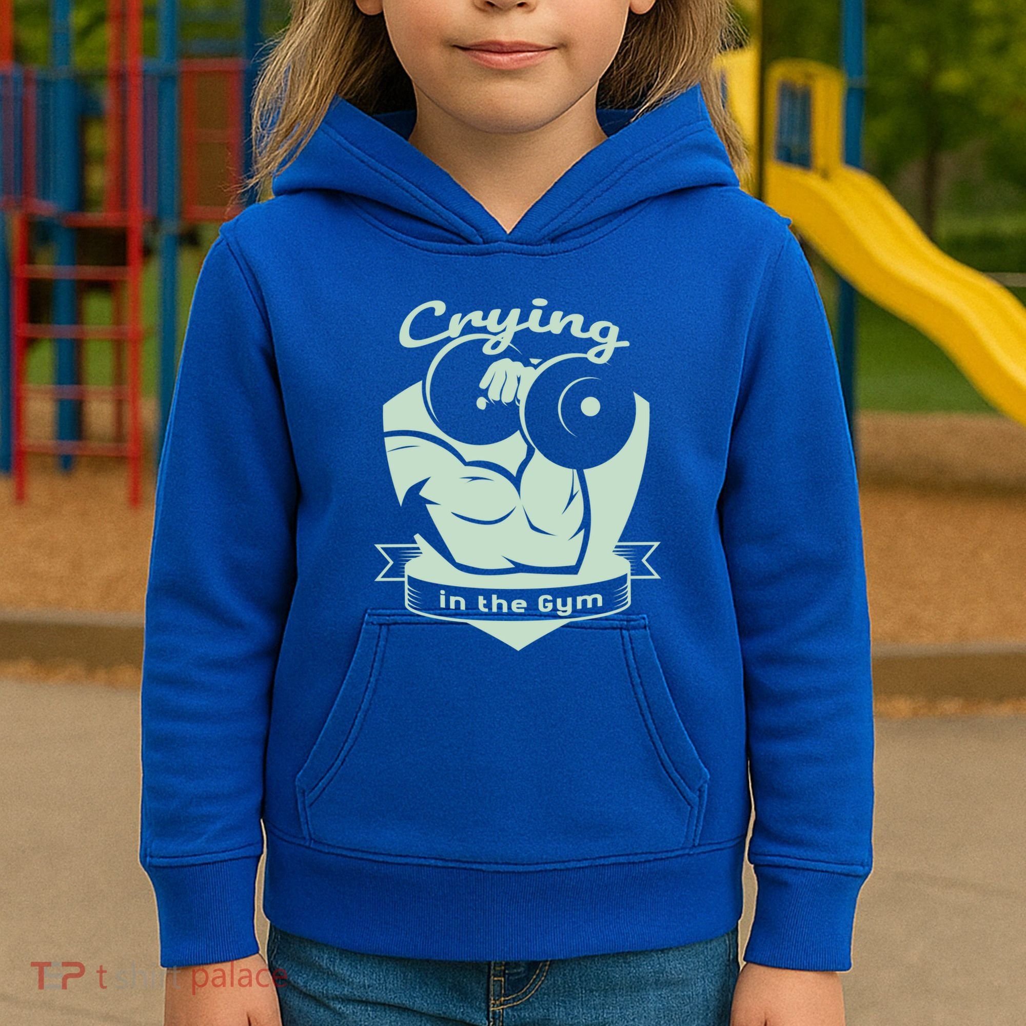 Crying In The Gym Funny Workout Gym Weightlifting Athlete Gift Kids Hoodie