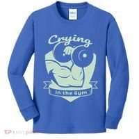 Crying In The Gym Funny Workout Gym Weightlifting Athlete Gift Kids Long Sleeve Shirt thumb 0