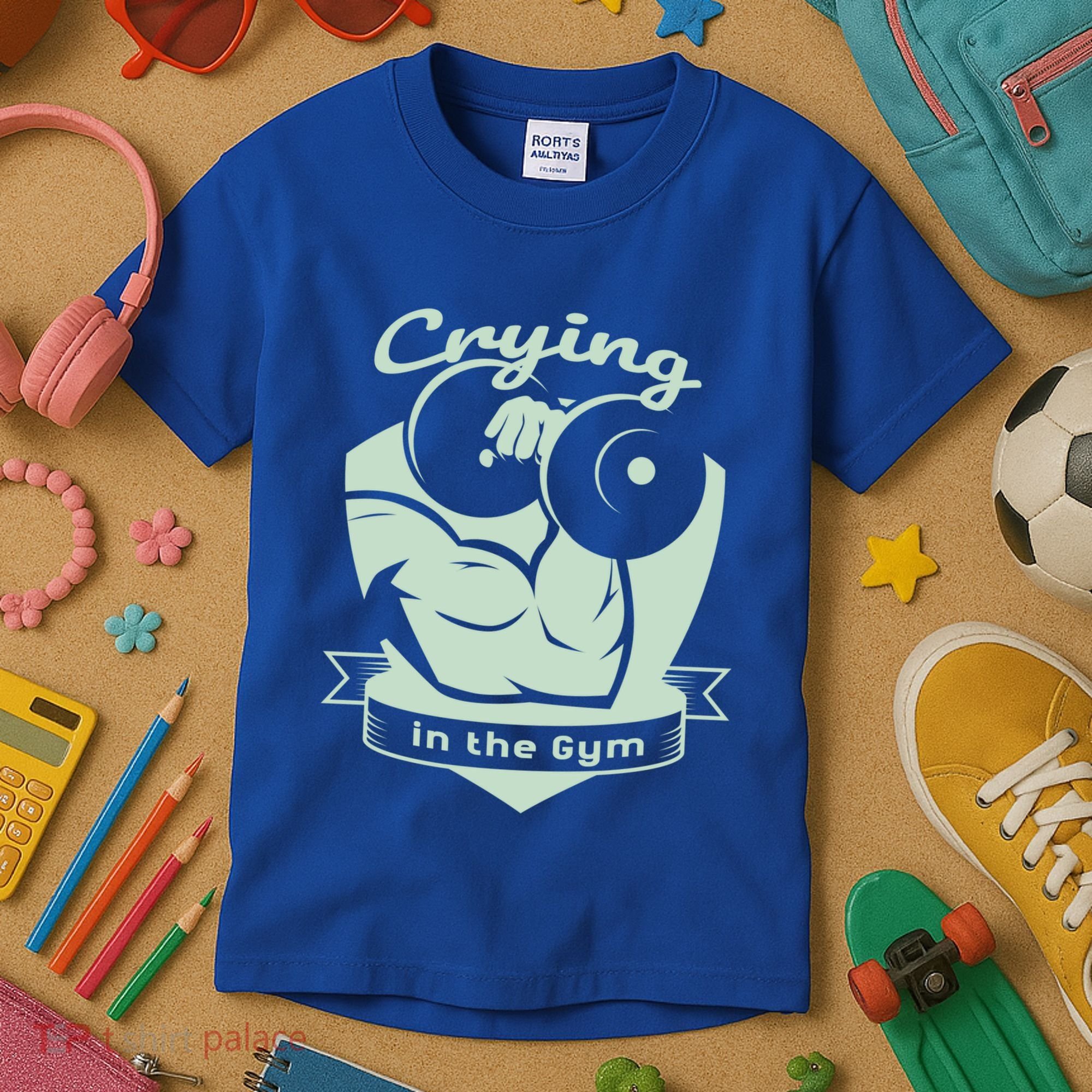 Crying In The Gym Funny Workout Gym Weightlifting Athlete Gift Kids T-Shirt