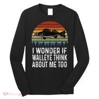Cute I Wonder If Walleye Think About Me Funny Walleye Fishing Long Sleeve Shirt thumb 0