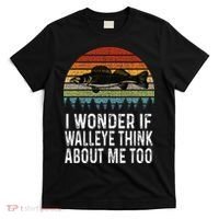 Cute I Wonder If Walleye Think About Me Funny Walleye Fishing T-Shirt thumb 0